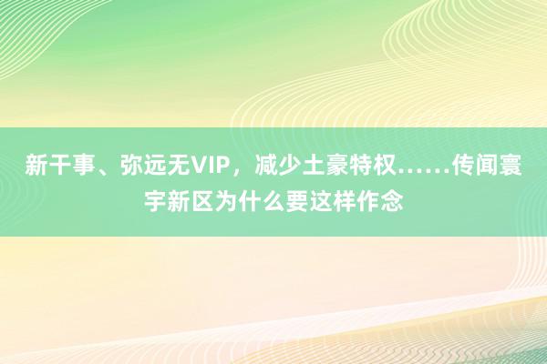 新干事、弥远无VIP，减少土豪特权……传闻寰宇新区为什么要这样作念